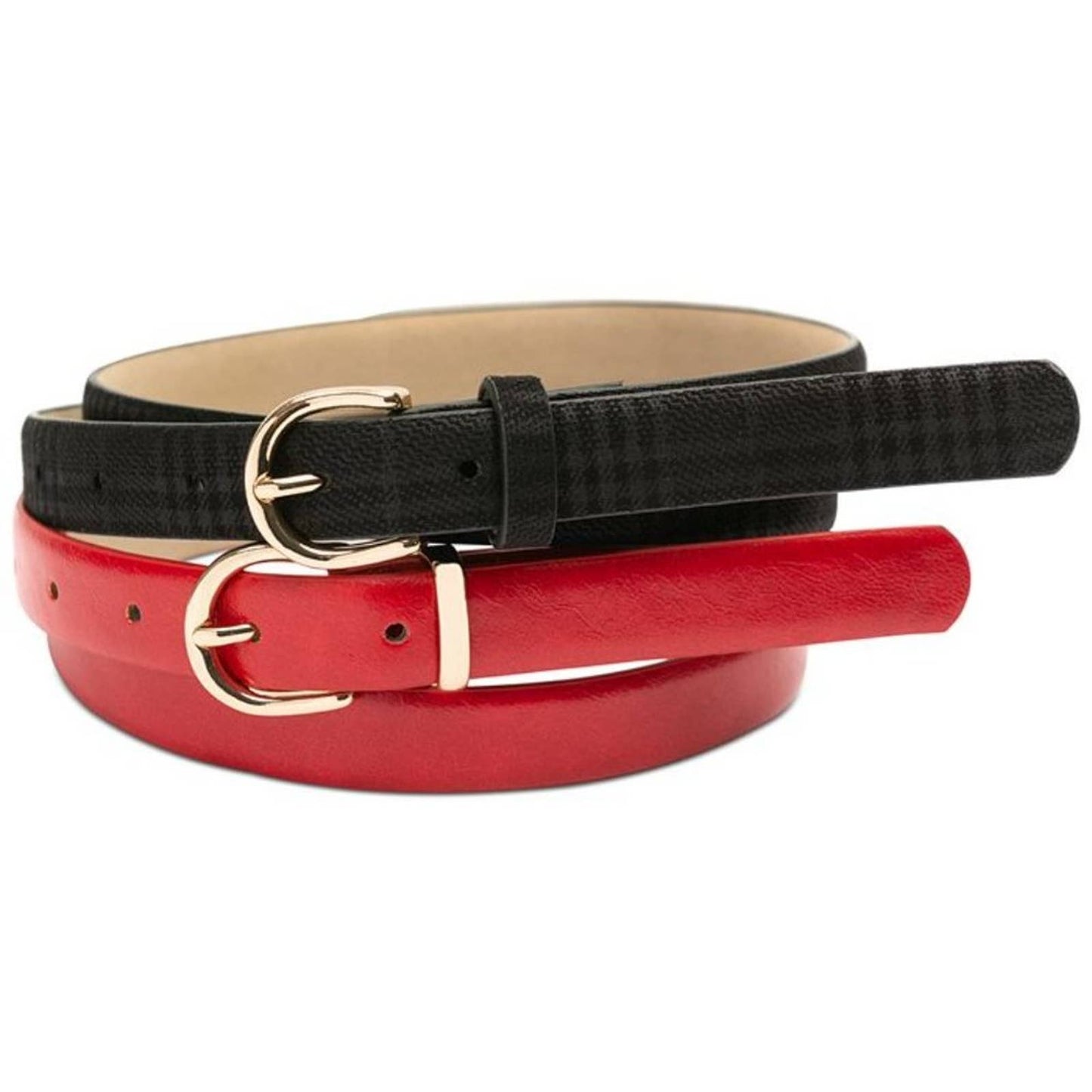 Giani Bernini 2 Pack of Skinny Belts, Red & Black Plaid