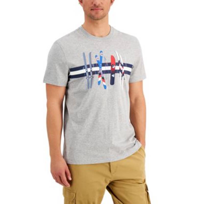 Club Room Men's Heather Gray Graphic Ski Tee Shirt