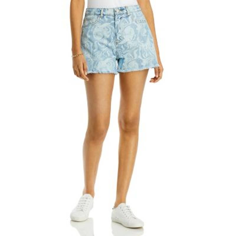 AQUA Ladies Light Acid Wash Marbled Swirl Denim Cutoff Shorts