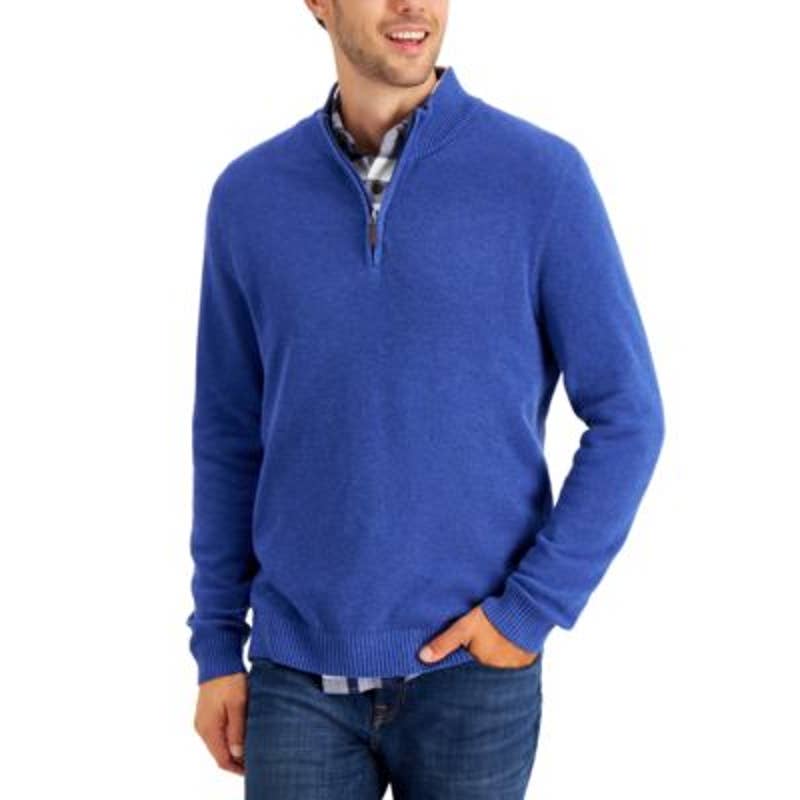 Club Room Men's Textured Quarter Zip Pullover Sweater, "Dummy Blue"