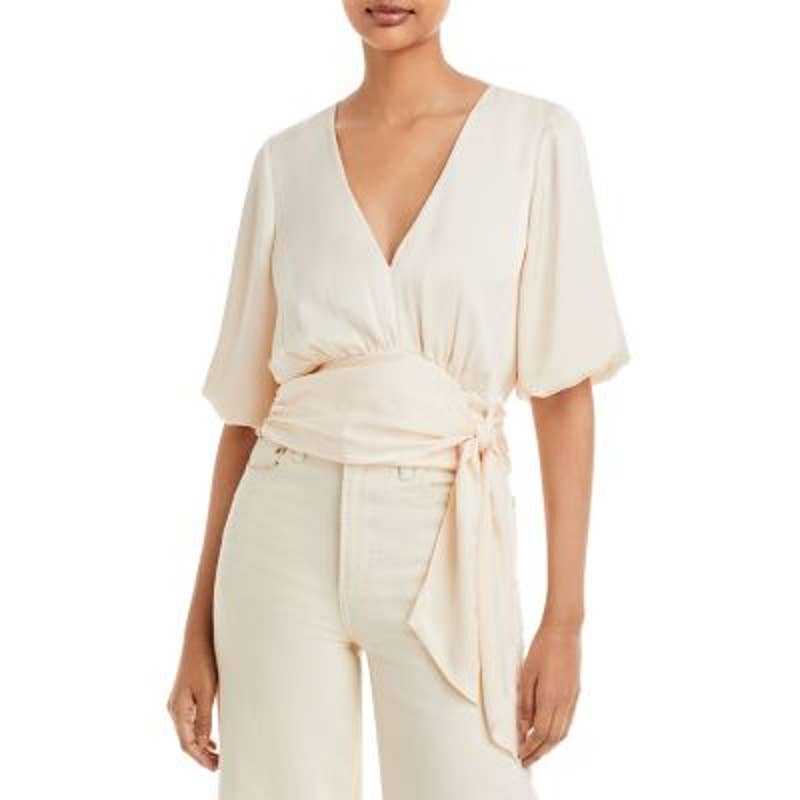 Ramy Brook Ladies Cream "Ilana" Top, Elbow Sleeve Wrap Top