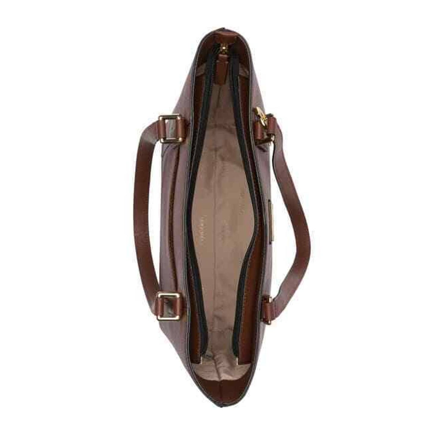 CALVIN KLEIN KEY SAFFIANO LEATHER TOTE DOUBLE STRAP, WALNUT GOLD