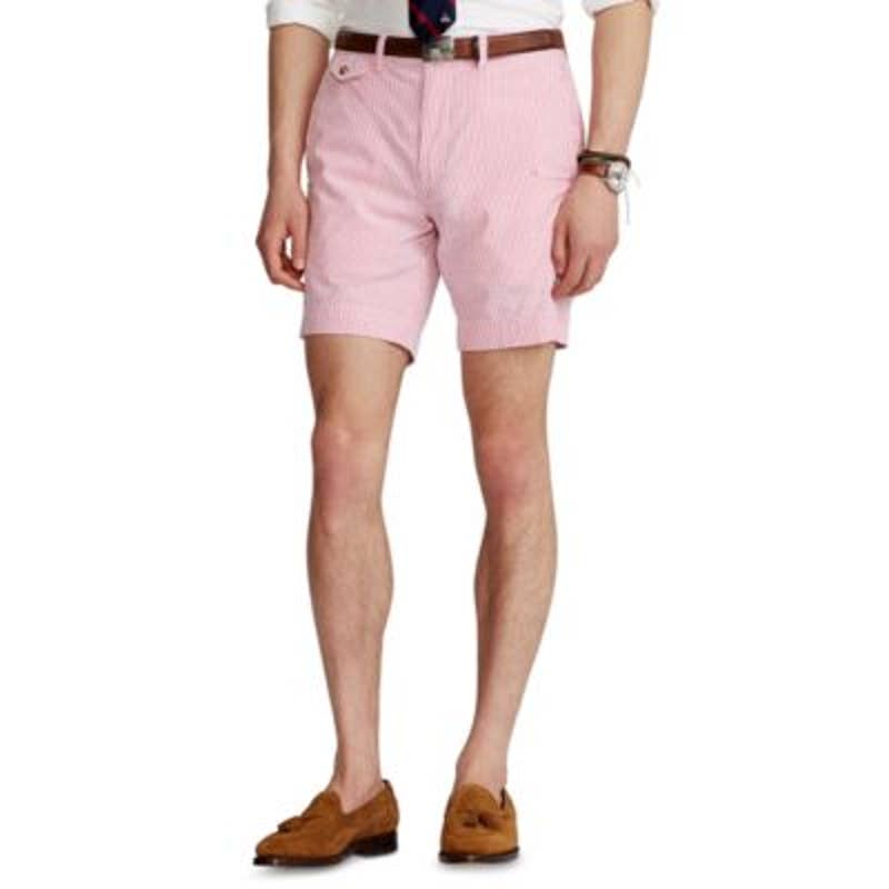 POLO Ralph Lauren Men's Classic Fit Pink & White Seersucker Shorts