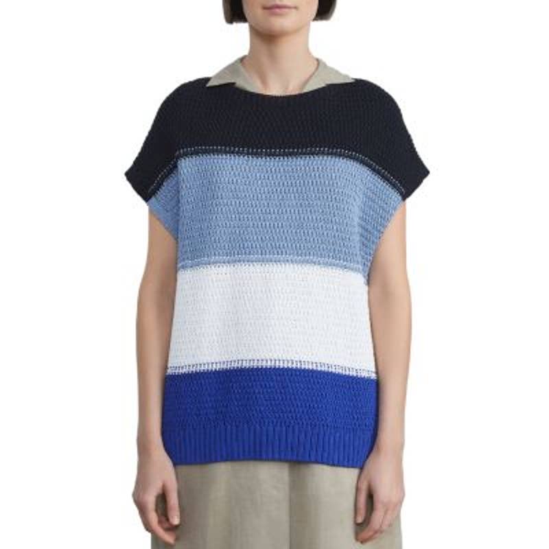 Lafayette 148 Ladies Blue, Black, & White Striped Cap Sleeve Sweater