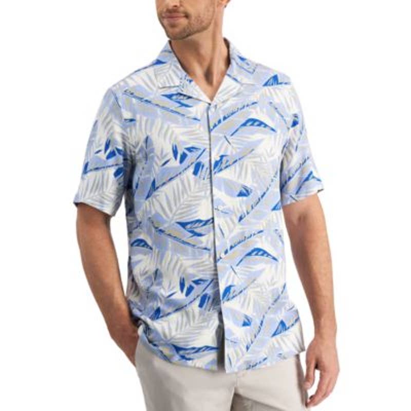 Club Room Men's Palace Blue & Tan Fern Print Button Down Shirt