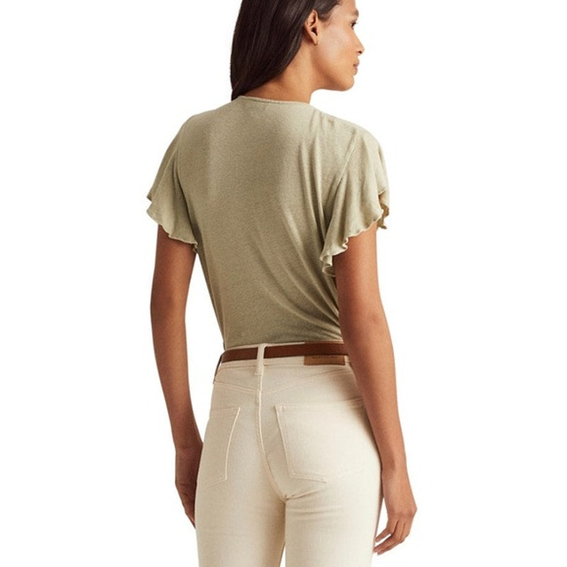 Lauren Ralph Lauren Women's Linen-Blend Jersey Flutter-Sleeve Blouse Ranch Sage