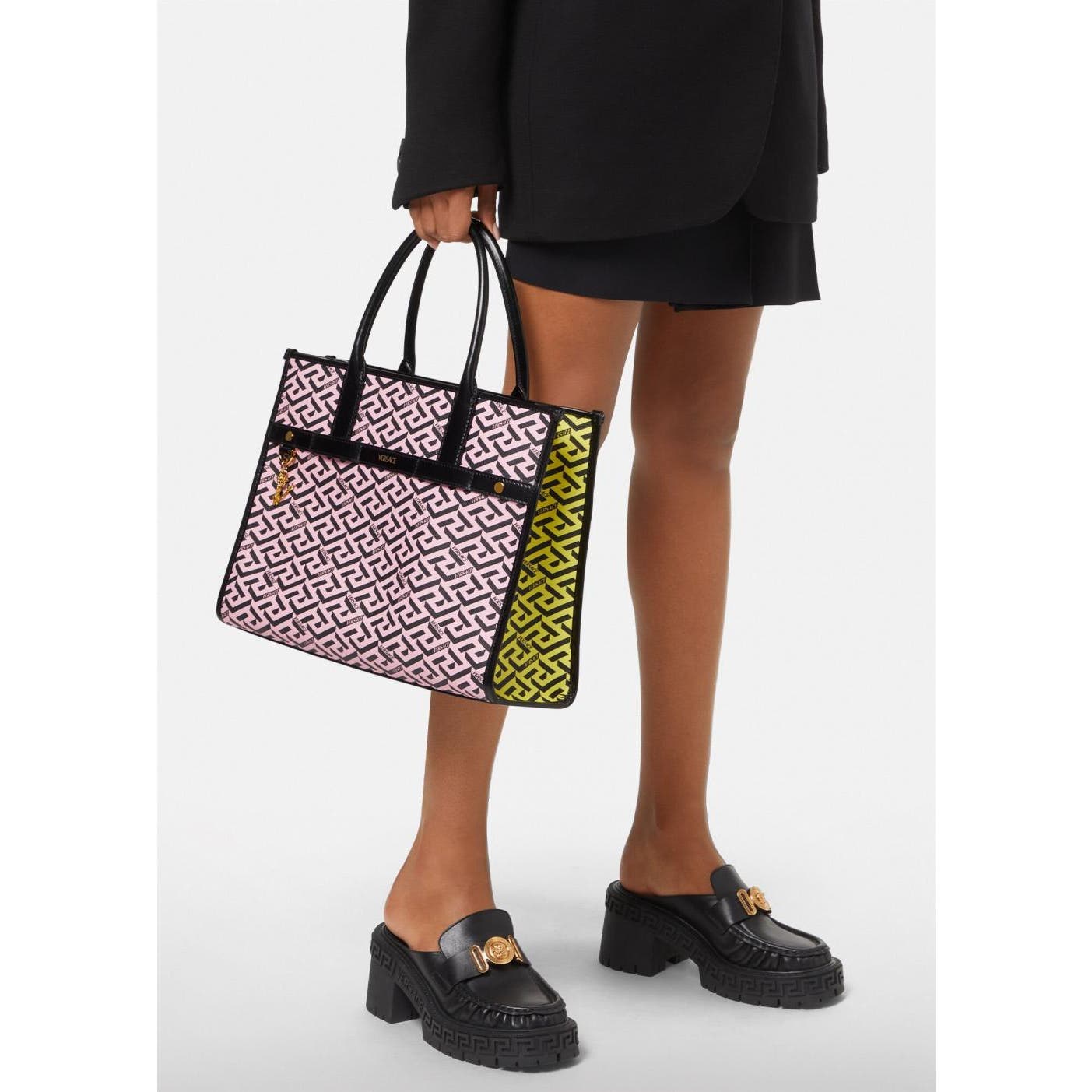 Versace La Greca Signature Tote Bag Pink+Lilac+Yellow