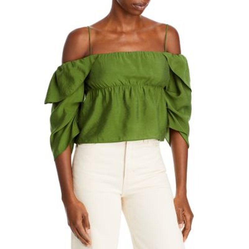 VINCE Women's Forest Green Elbow Sleeve Paneled Cami Top, NWT