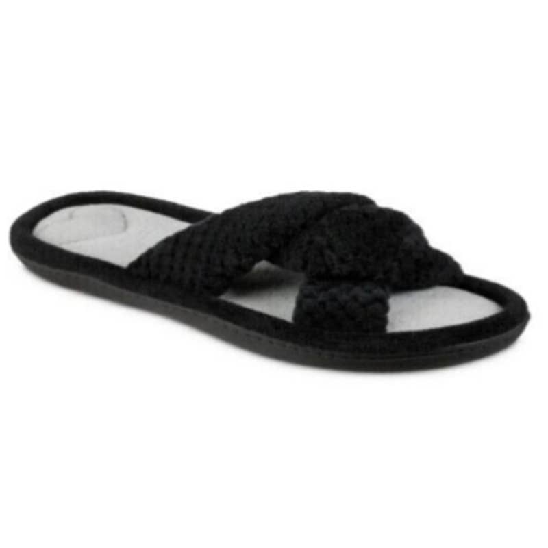 Isotoner Black Criss-Cross Slip On Style House Shoes, Memory Foam