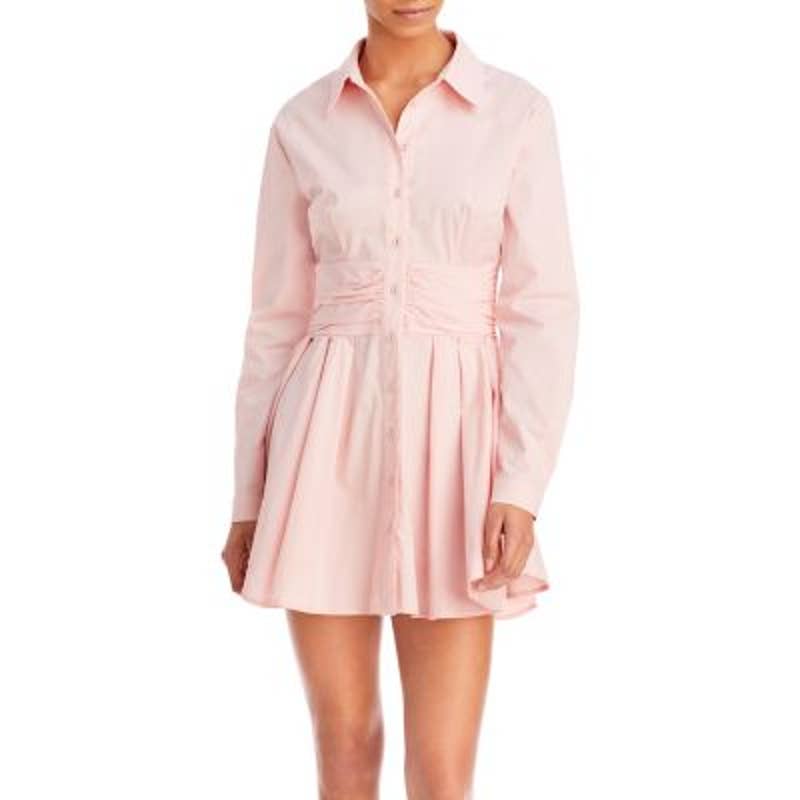 Bardot Ladies Cameo Pink Long Sleeve "Leoni" Mini Shirt Dress