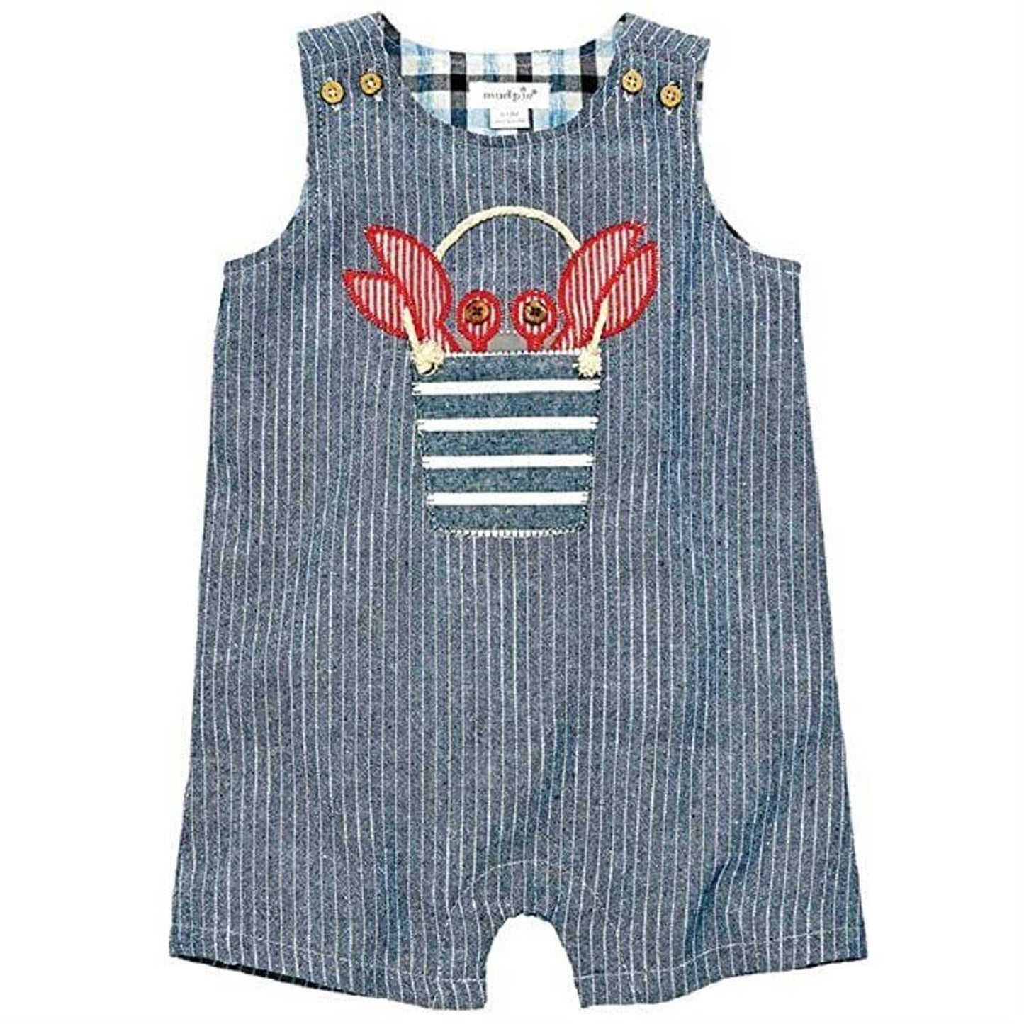 MUD PIE, Striped Denim Overalls w/ Lobster Pail Detail
