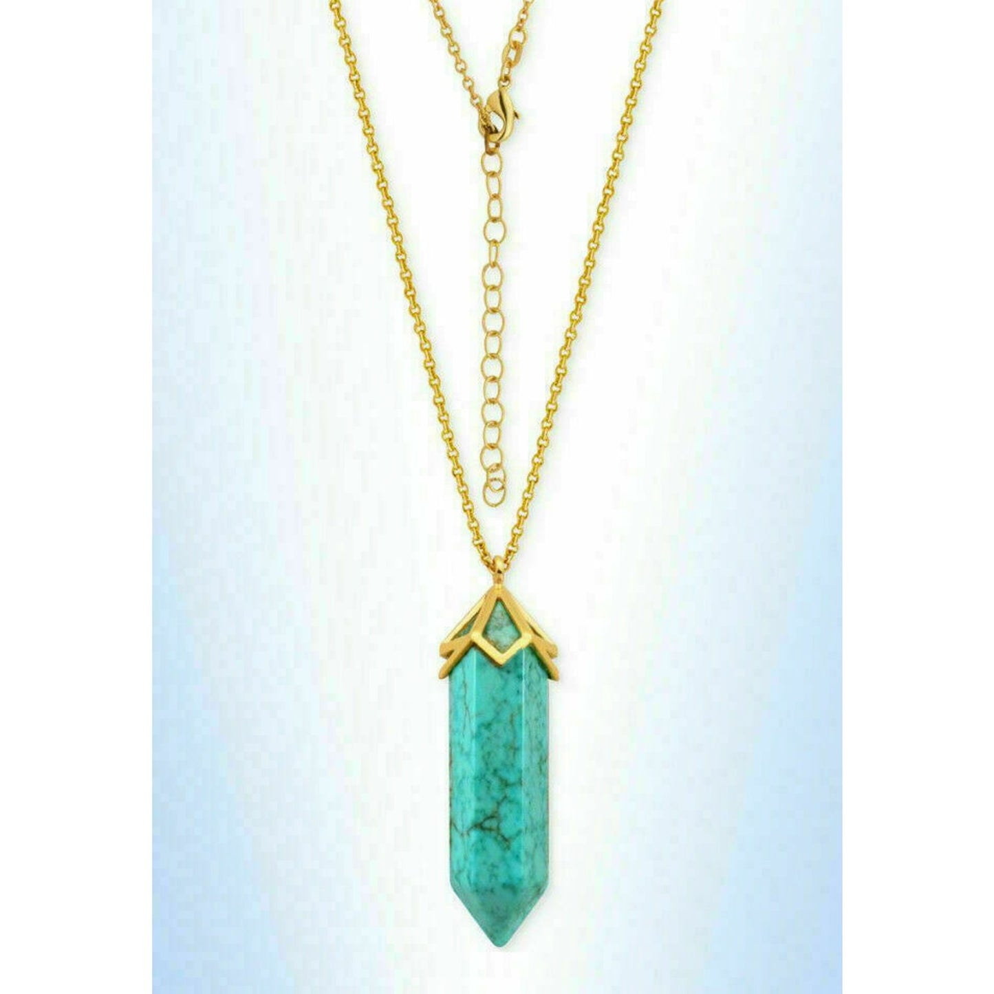 MACY'S Genuine Aqua Howlite Pendant Necklace w/ Gold Hardware/Chain