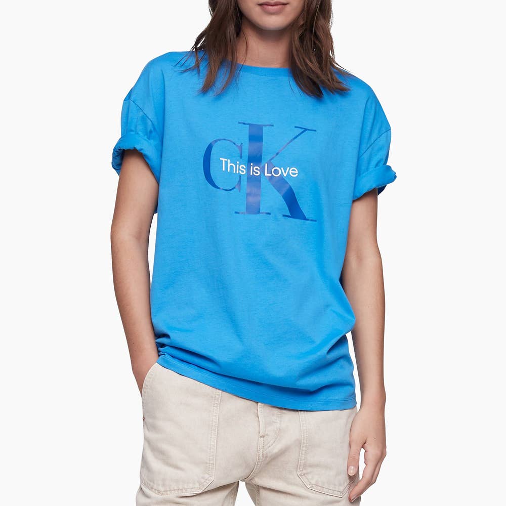 Calvin Klein Men's Deep Sky Blue Logo Pride Tee Shirt