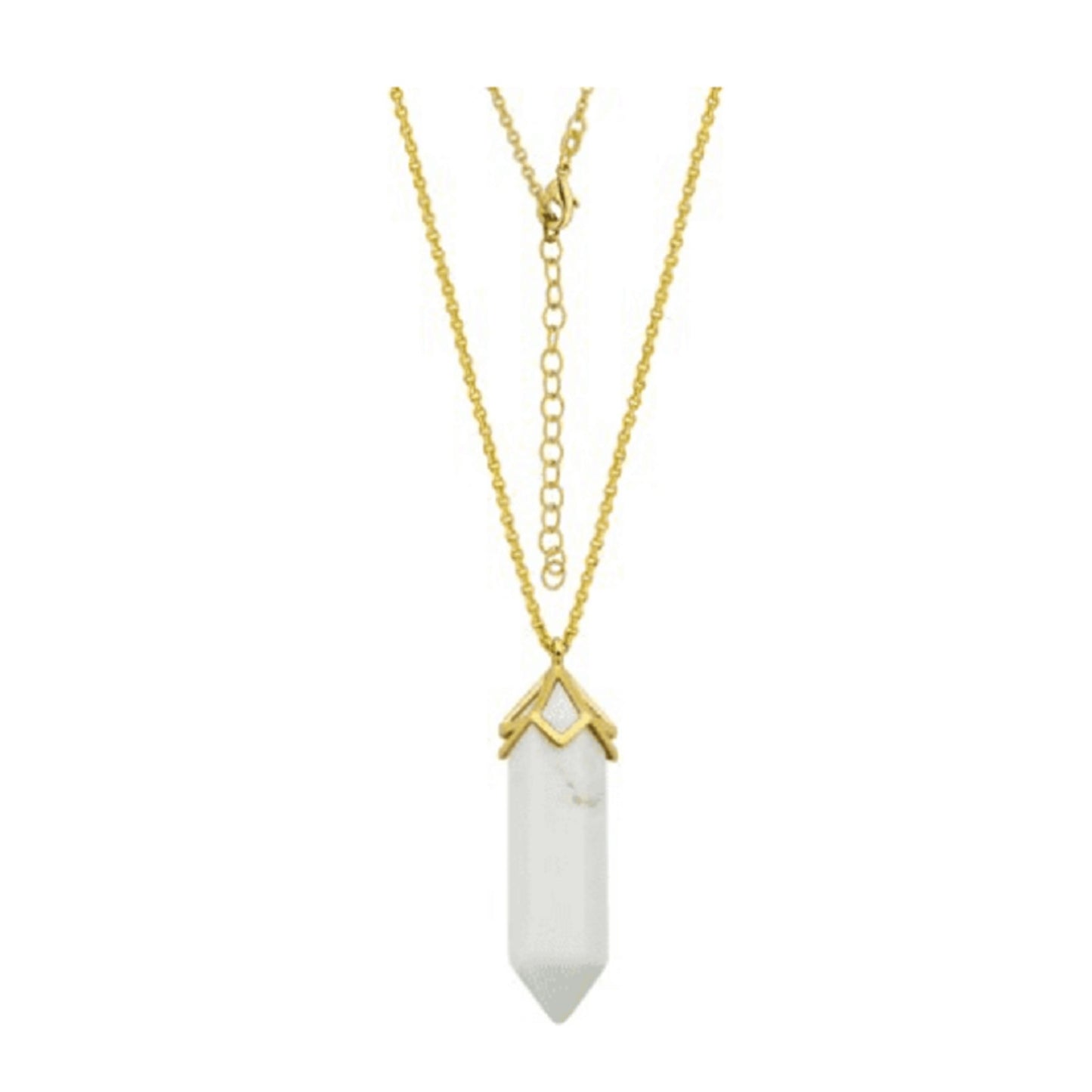 MACY'S Genuine White Agate Pendant Necklace w/ Gold Hardware, 34" Chain