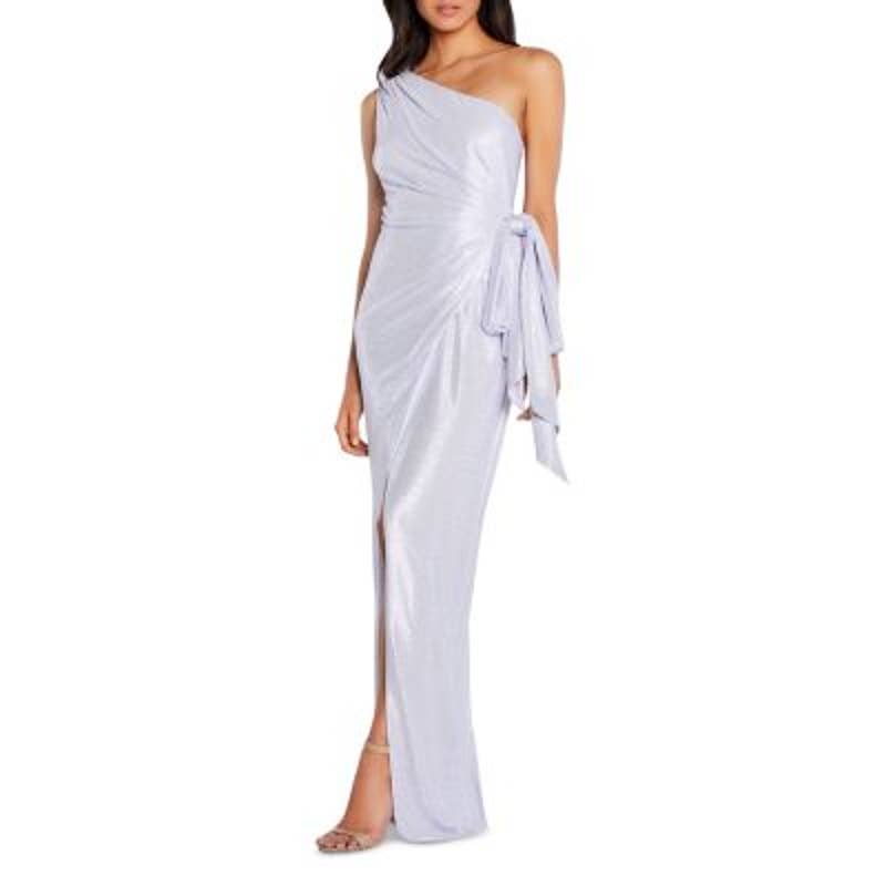 Aidan Mattox Ladies Silver & Purple Metallic Sheen One Shoulder Gown