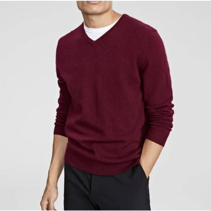 Club Room Men's Deep Cabernet Cashmere Sweater, V-Neck