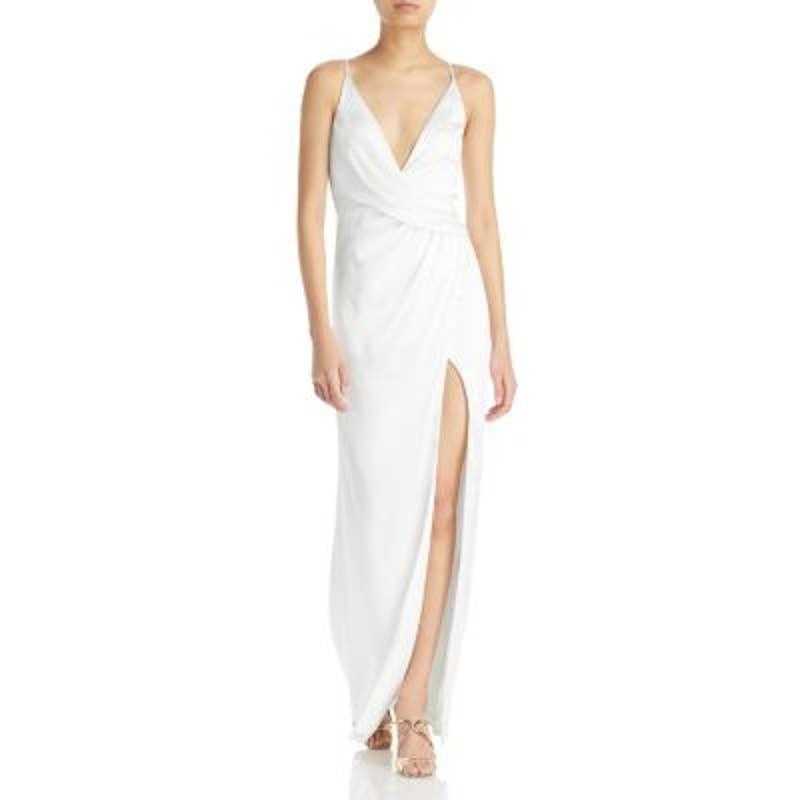 Aidan Mattox Ladies White Sleeveless V-Neck Draped Column Gown w/ Leg Slit
