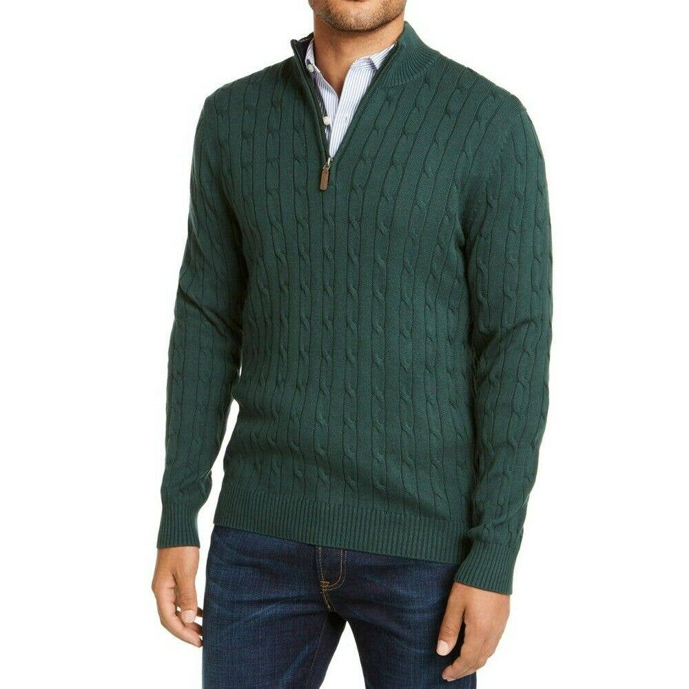 Club Room Men's Cable Knit Pine Grove Quarter Zip Sweater