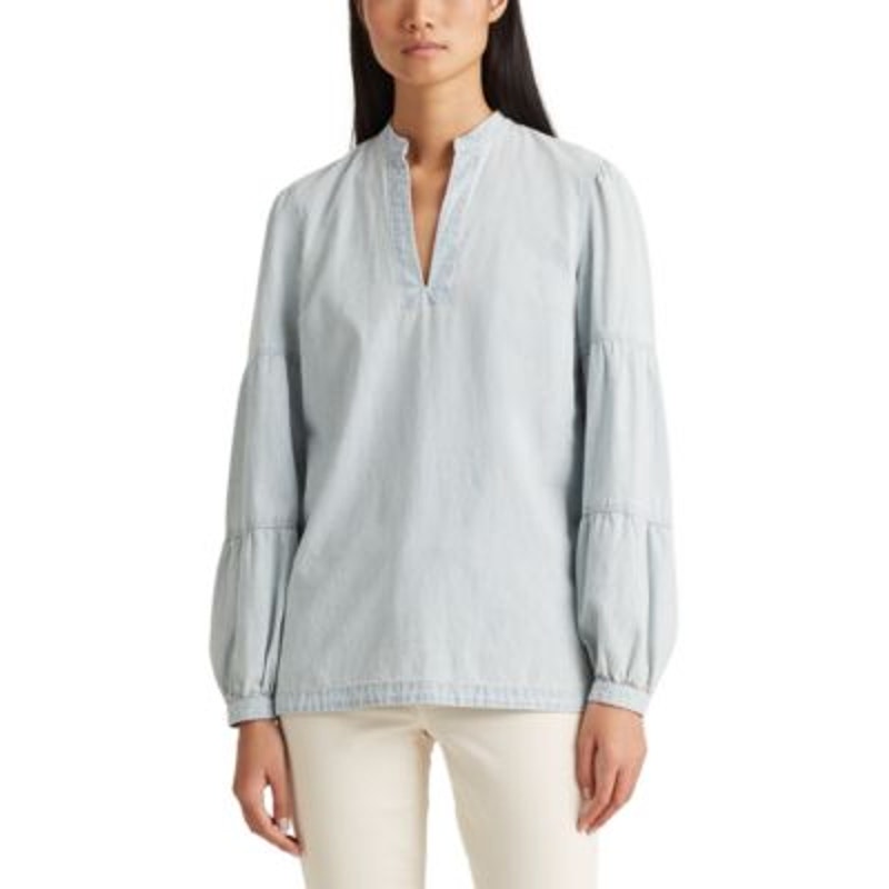 Lauren Ralph Lauren Women's Vintage Chambray Wash V-Neck Blouse, Petite Small