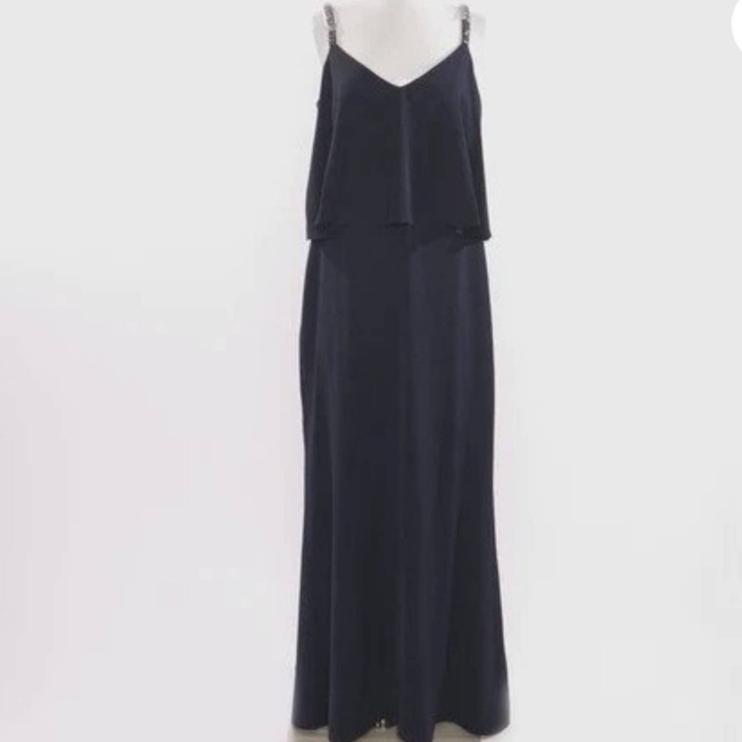 Lauren Ralph Lauren Navy Blue Sheath Evening Gown Dress w/ Beaded Straps