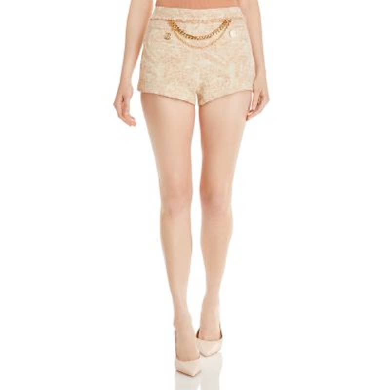 Ramy Brook Ladies Ivory & Metallic Gold "Belle" Shorts w/ Chain Accent