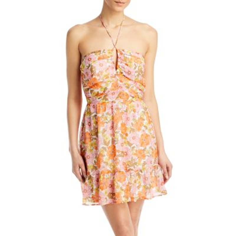 AQUA Ladies Retro Halter Neck Floral Print Mini Dress