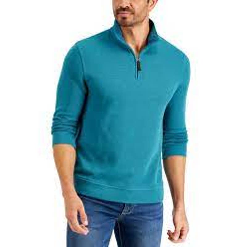 Club Room Men's Tahitian Teal Birdseye Quarter Zip Sweater