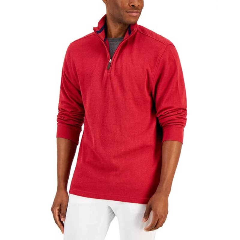 Club Room Men's Ablaze Red Quarter Zip Mock Neck Sweater