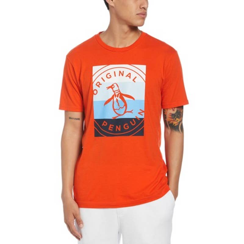 Original Penguin Men's Orange Tee Shirt w/ Blue Decal