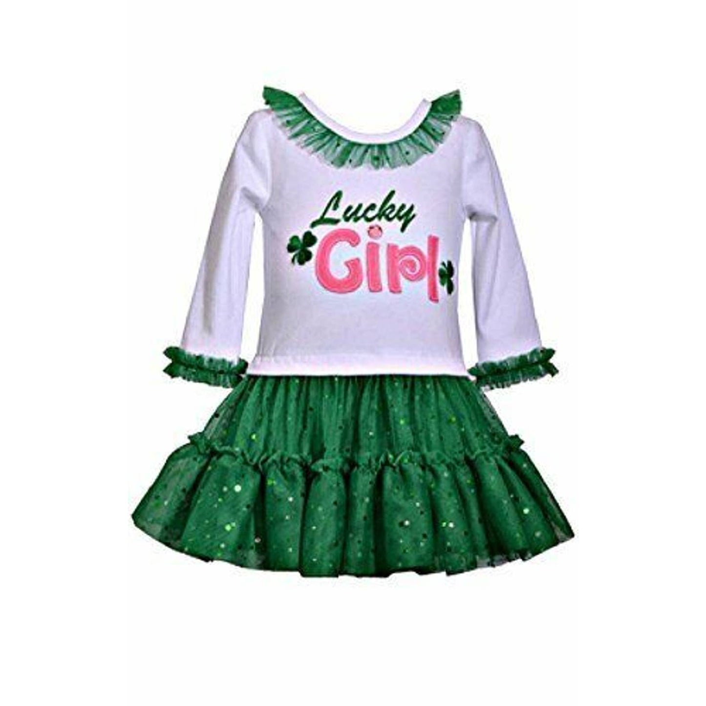 BONNIE JEAN Lucky Girl Dress, St Patrick's Day, White Green Pink