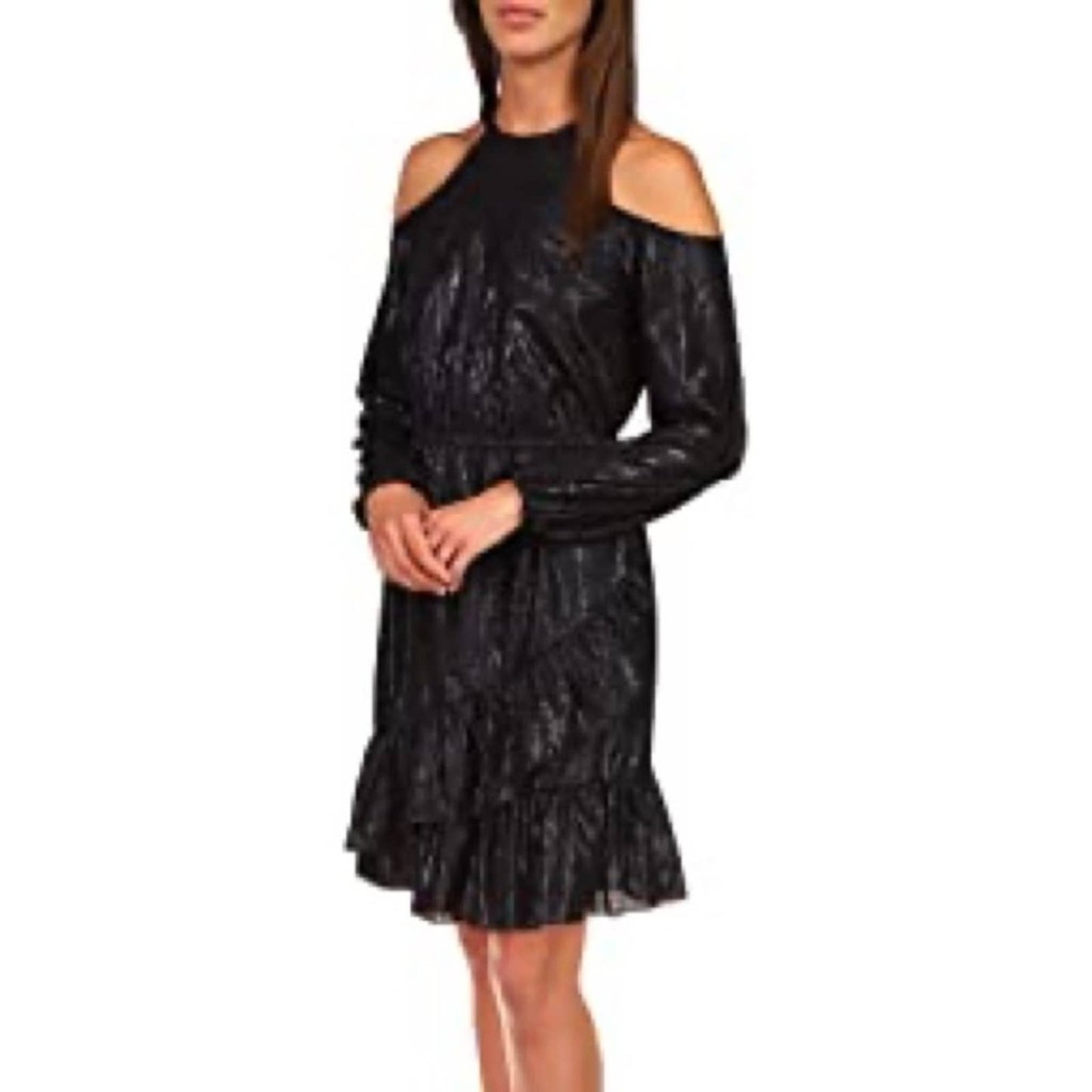 Michael Kors Black Snakeskin Embossed Dress, Cold Shoulder Halter