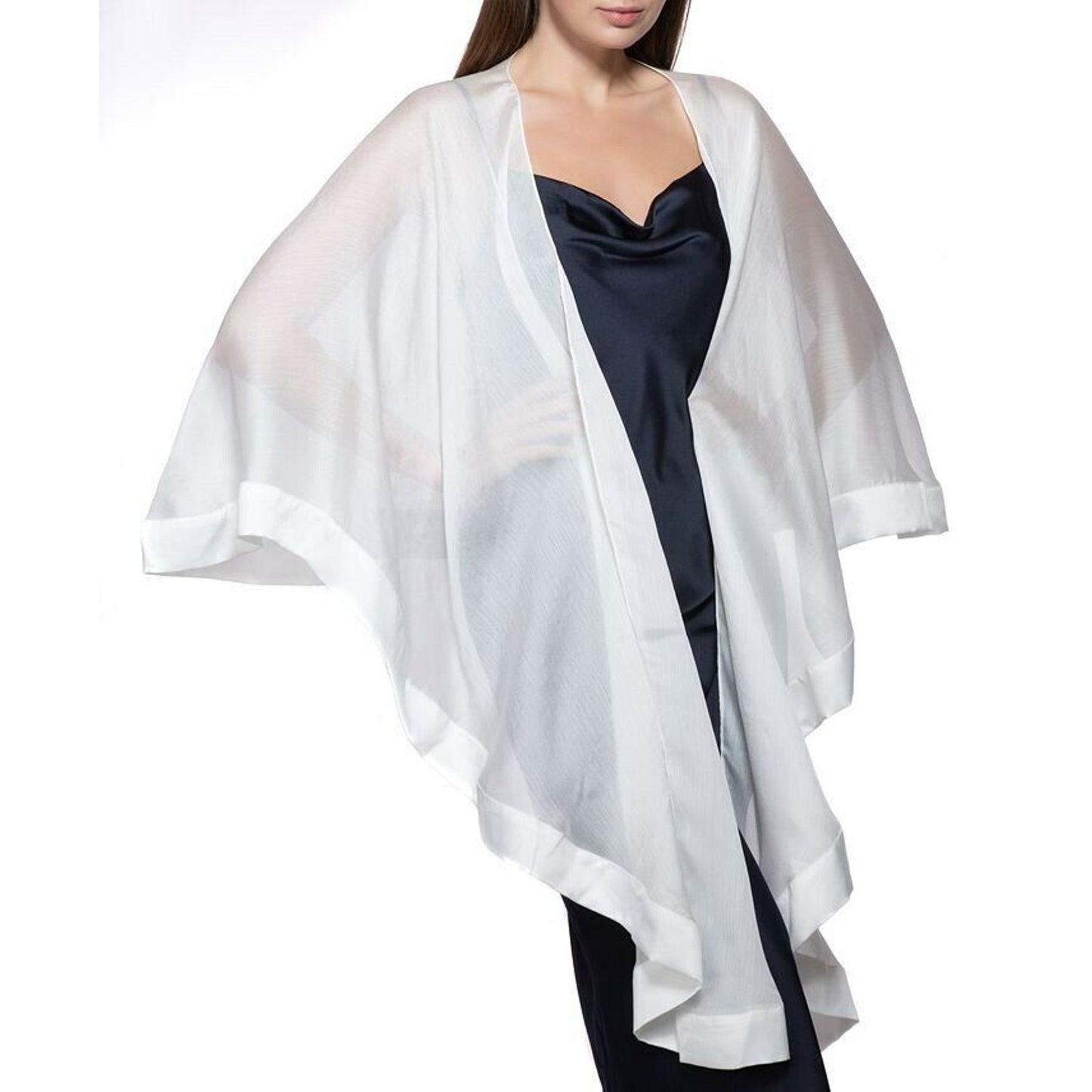 INC International Concepts Satin Border Topper Ruana White