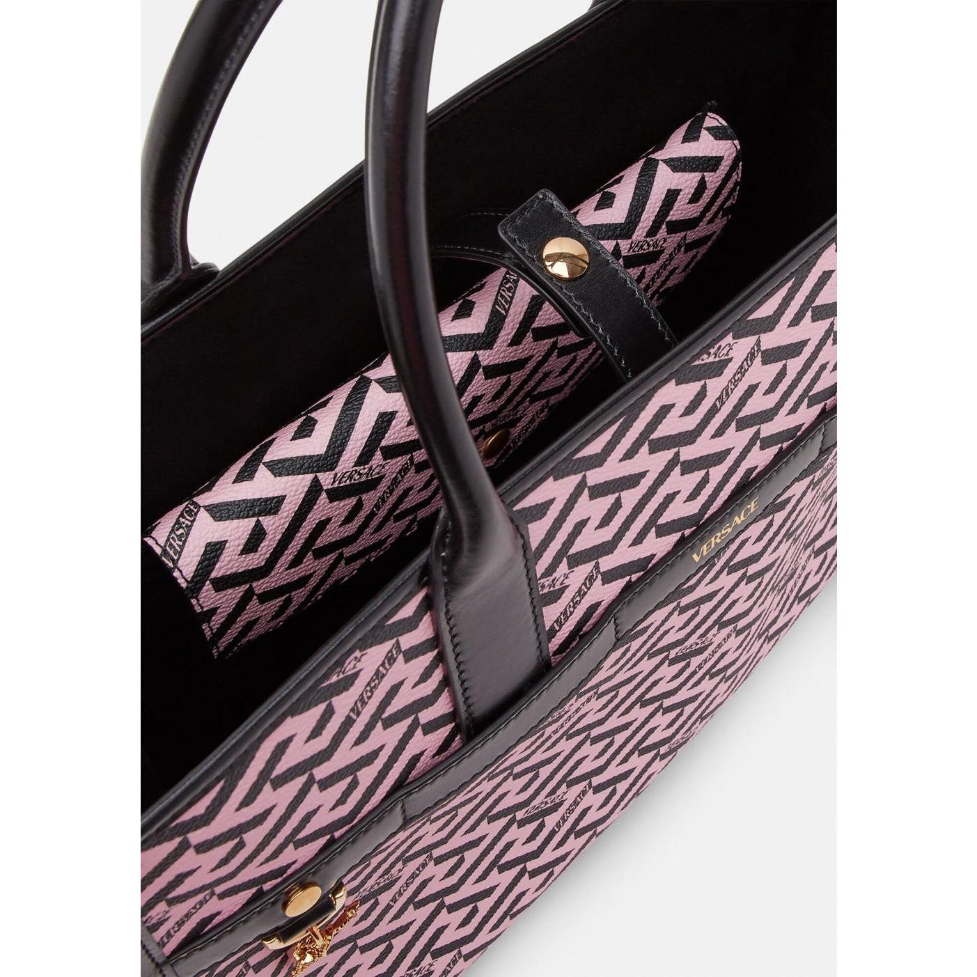 Versace La Greca Signature Tote Bag Pink+Lilac+Yellow