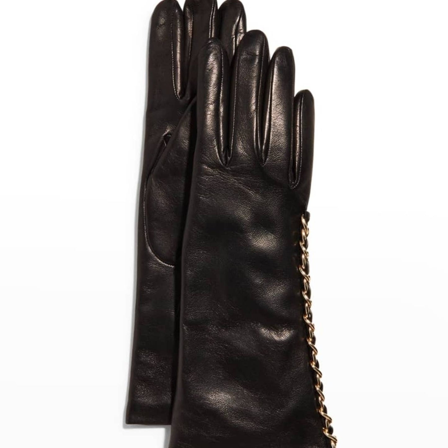 Portolano Black Leather Gloves w/ Gold Chain Trim