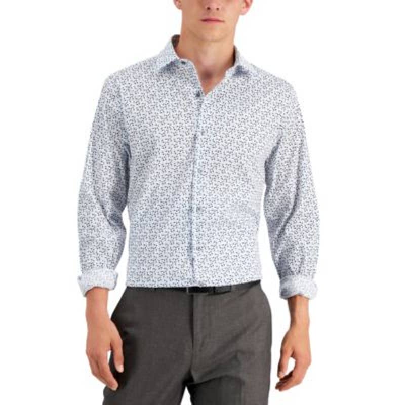ALFANI Men's Slim Fit Geometric Perfo Button Up Dress Shirt
