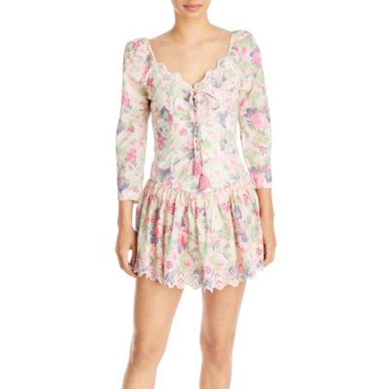 Love Shack Fancy Ladies Floral Print 3/4 Sleeve "Deeba" Mini Dress