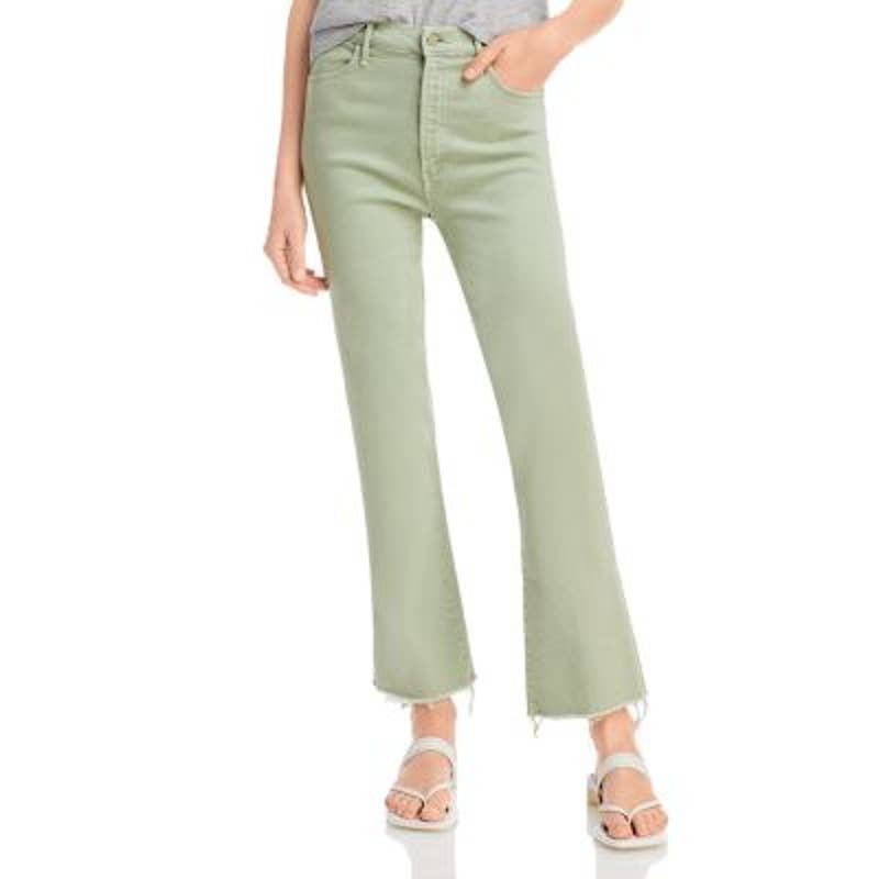 MOTHER Ladies Sage Green "The Hustler" Ankle Fray Wide Leg Jeans