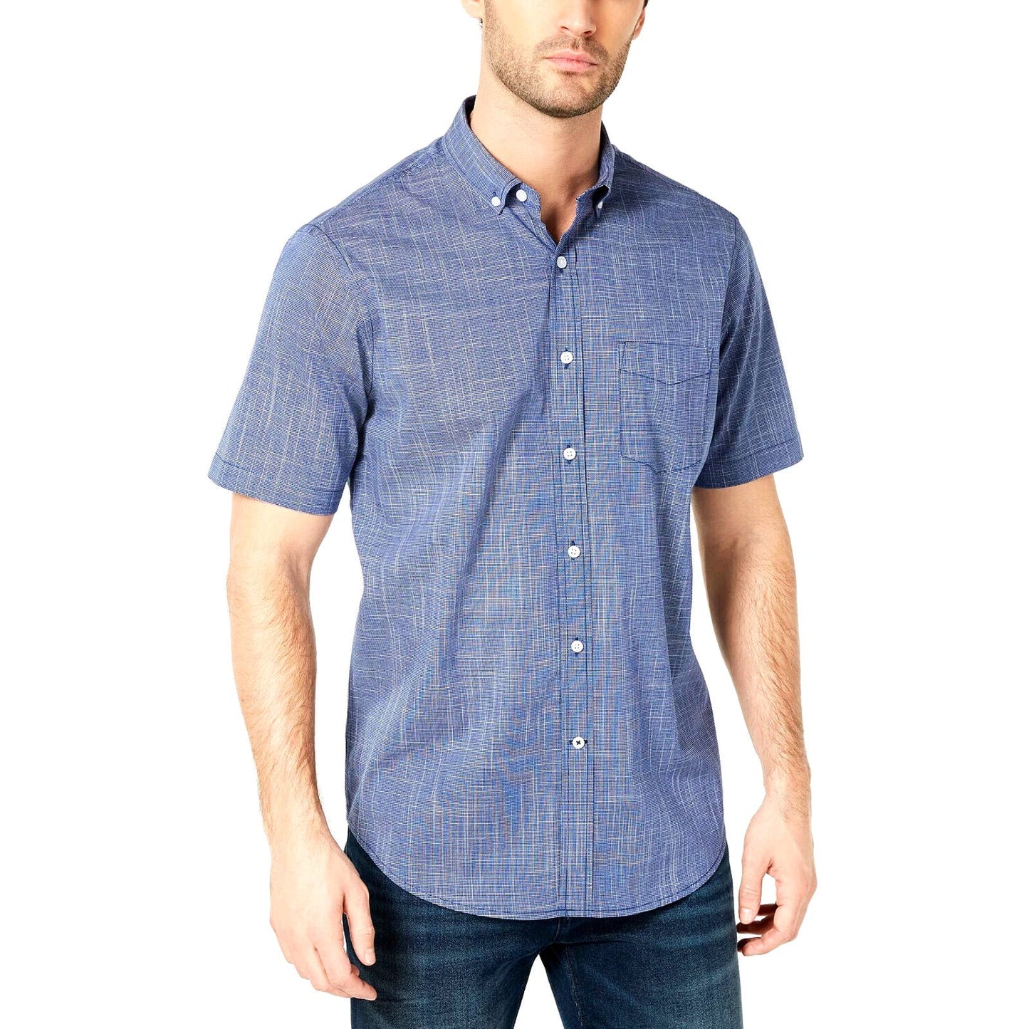 CLUB ROOM, Men's Dark Navy Blue Checkered Button Down Shirt