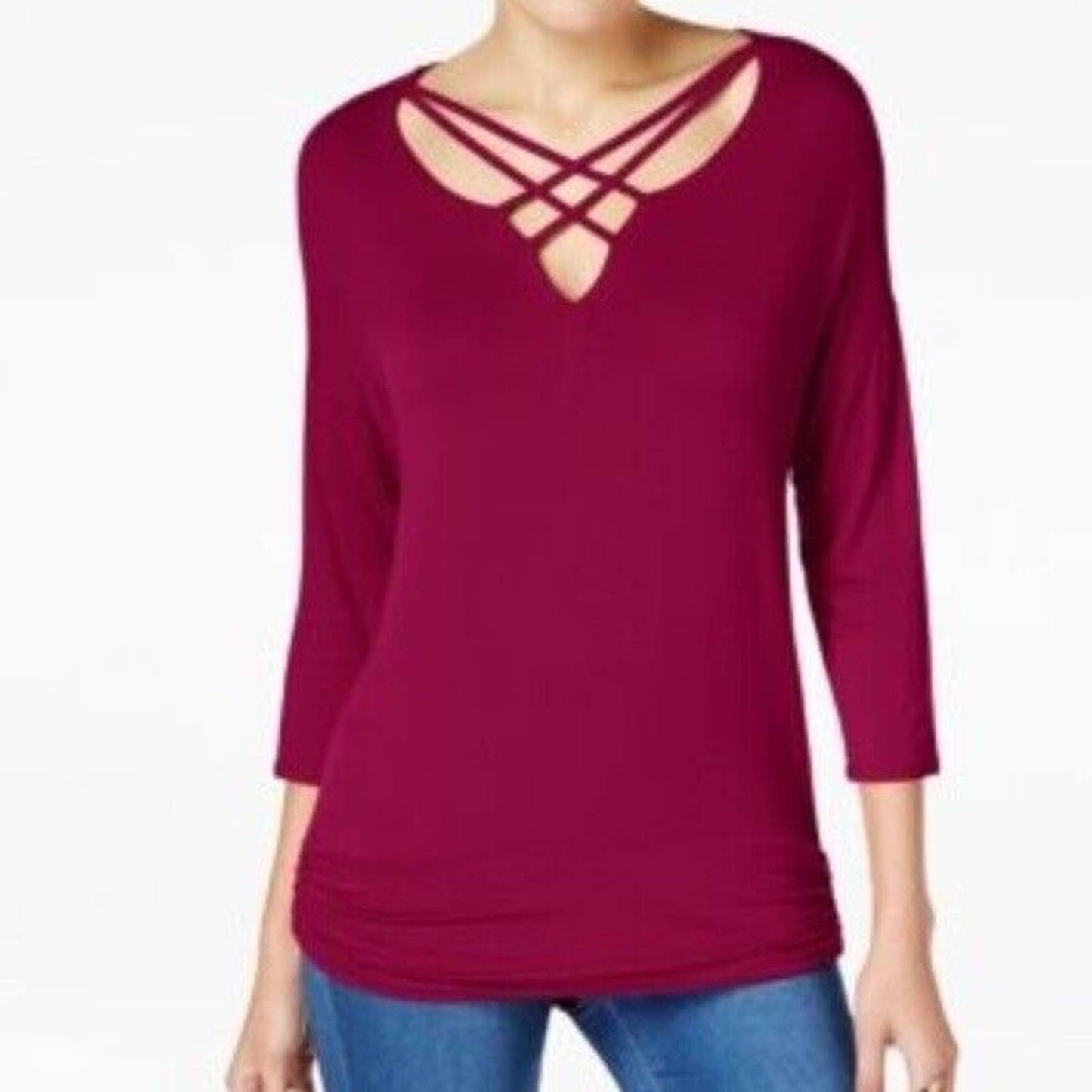 THALIA SODI LADIES LATTICE FRONT TUNIC, NAPA WINE