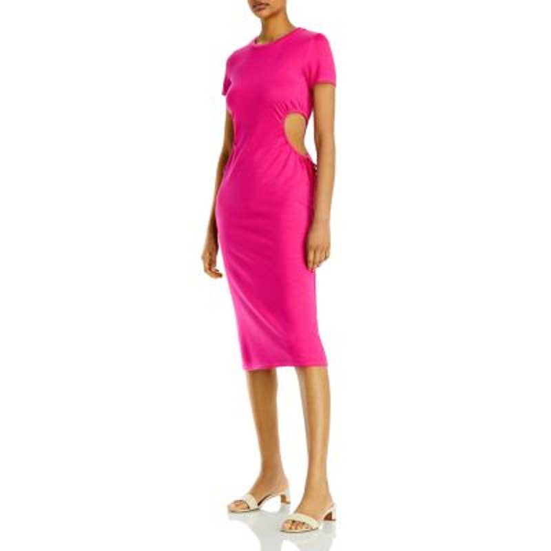 FORE Ladies Hot Pink Waist Cutout Tee Shirt Dress, Midi Length