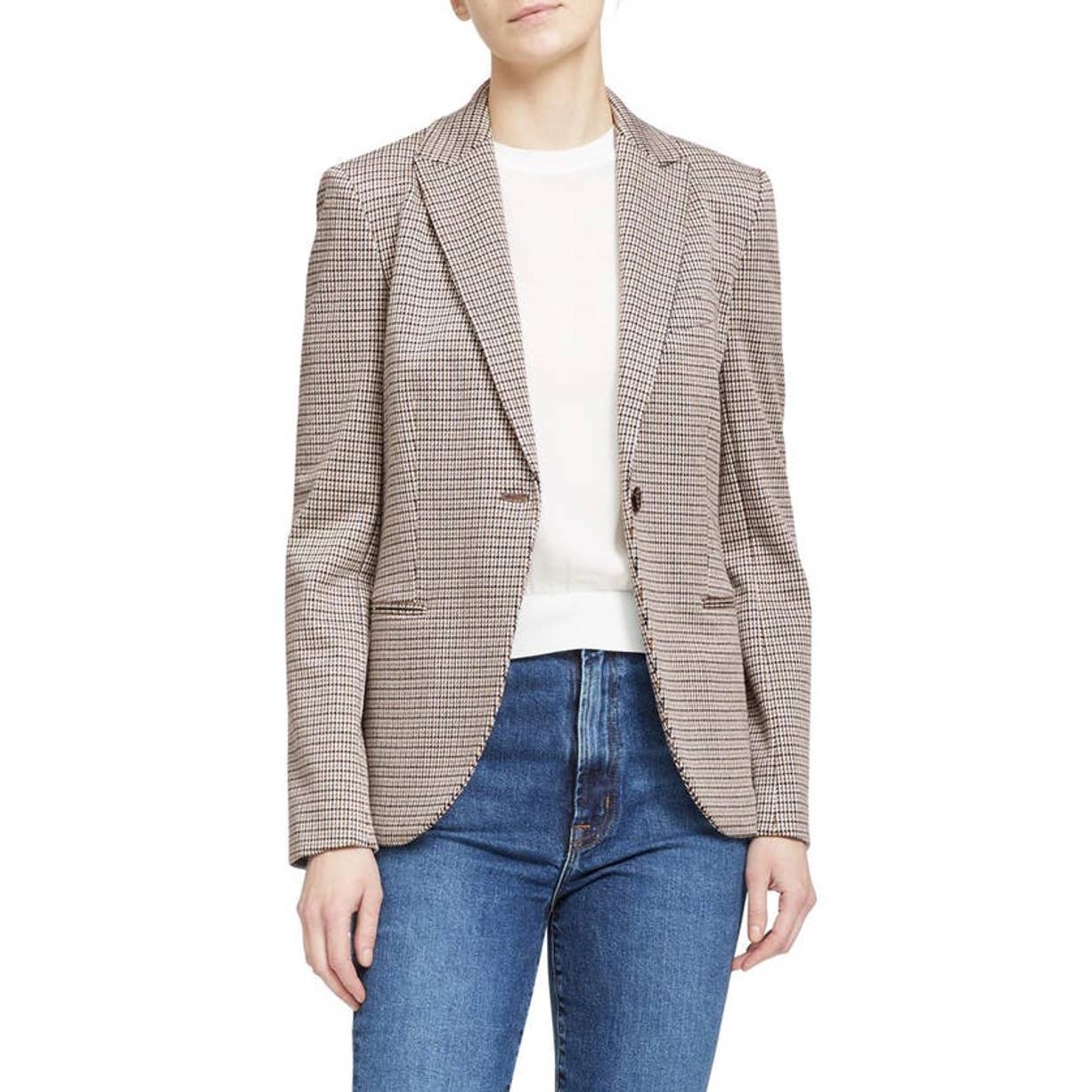 THEORY Staple Stratton Knit Blazer In Blush Multi Houndstooth
