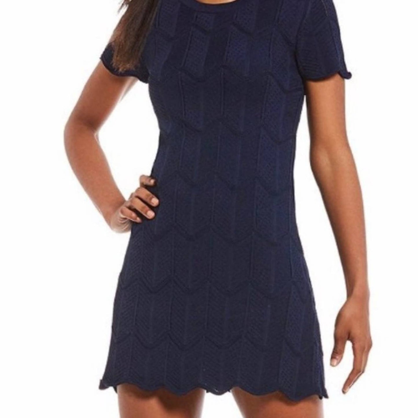 Lucy Paris Ladies Navy Blue Knit Short Sleeve Dress, Fully Lined