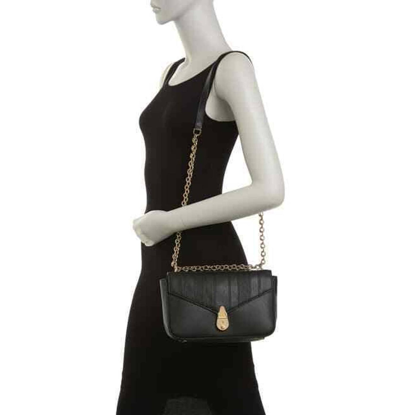 CALVIN KLEIN Locked Linear Quilted Crossbody Bag BLACK LEATHER