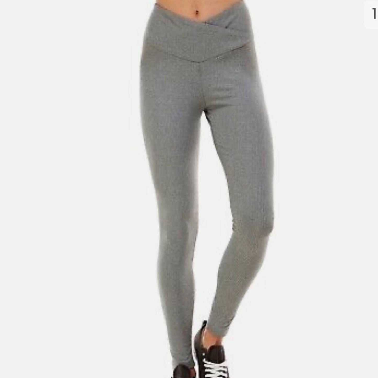 Ultra Flirt Charcoal Gray Leggings, Ribbed w/ Crossover Front