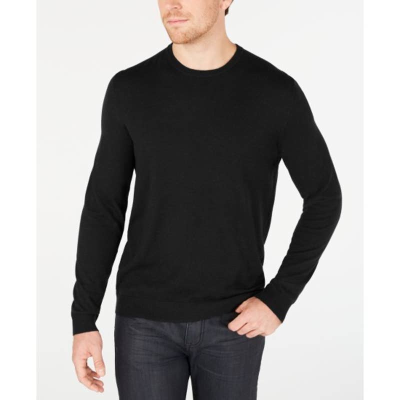 ALFANI Men's Solid Deep Black Crewneck Sweater