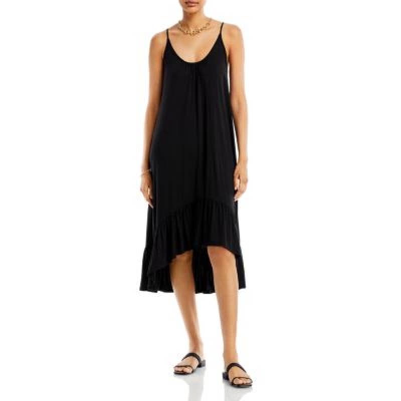 AQUA Ladies Black Jersey High Low Midi Dress