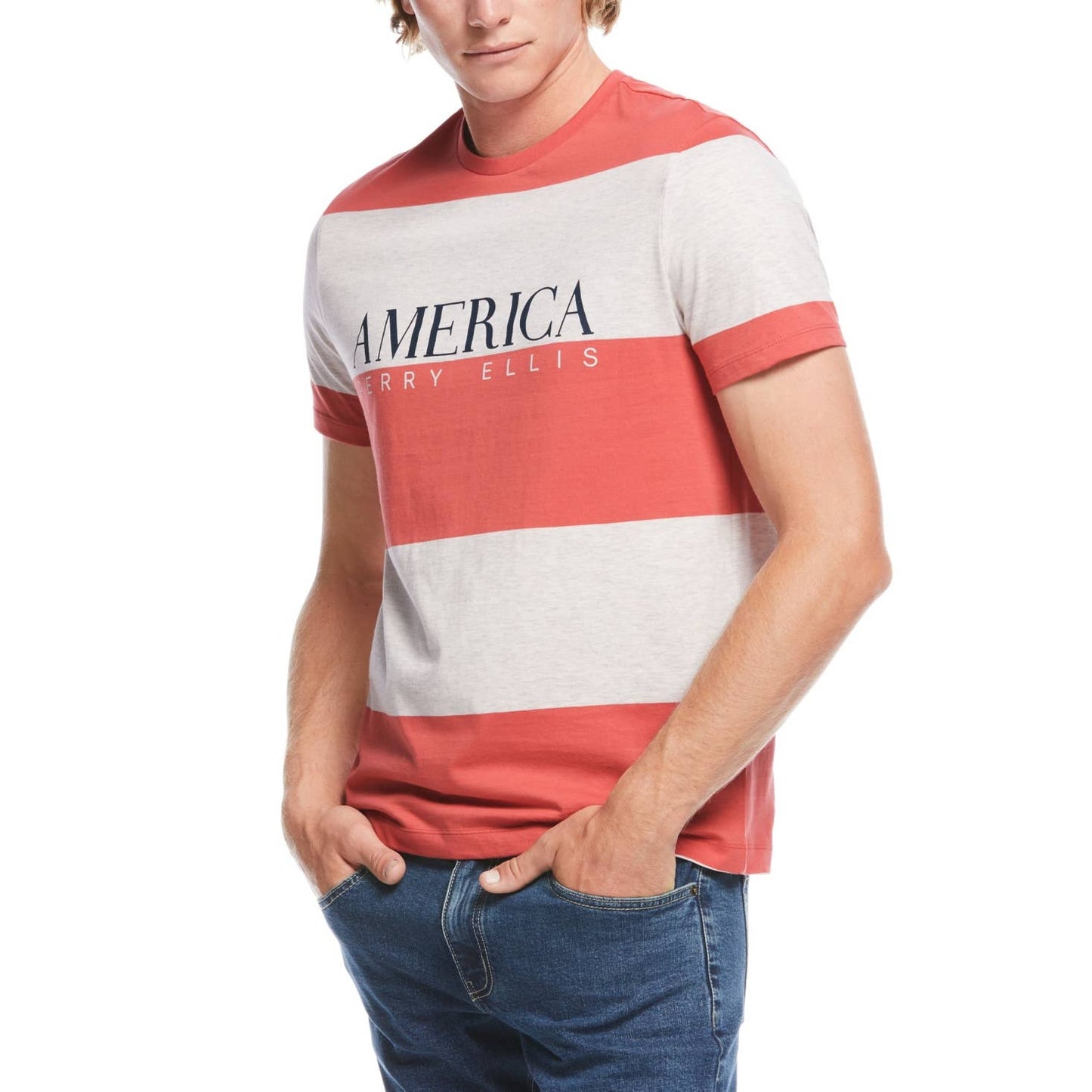 Perry Ellis America Men's Mineral Red & Cream Graphic Tee Shirt