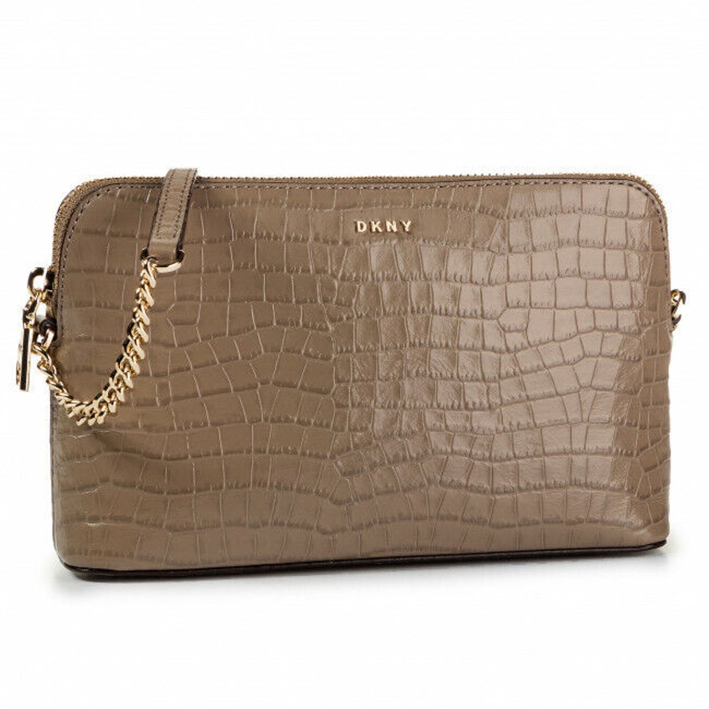 DKNY BRYANT DOME ICONIC CROSSBODY, EMBOSSED DUNE LEATHER