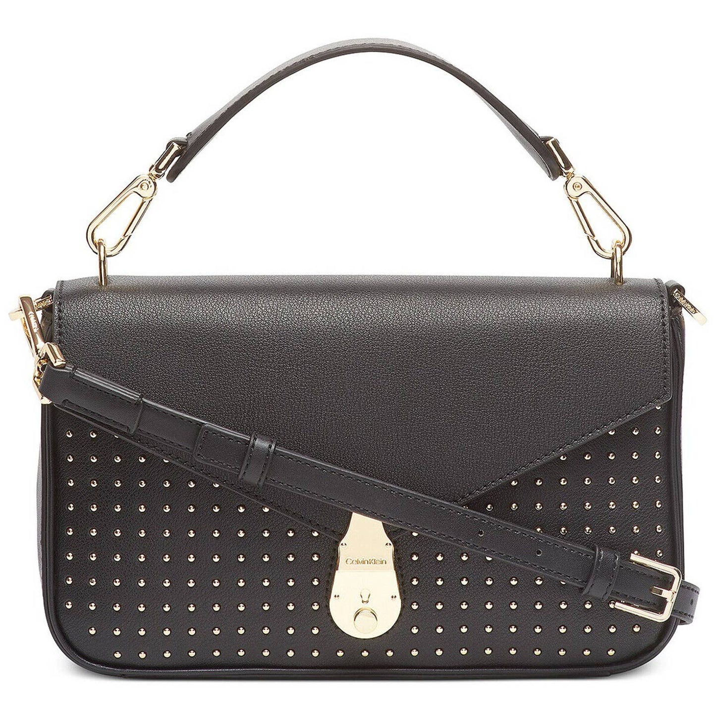 CALVIN KLEIN Locked STUDDED Crossbody Bag BLACK LEATHER