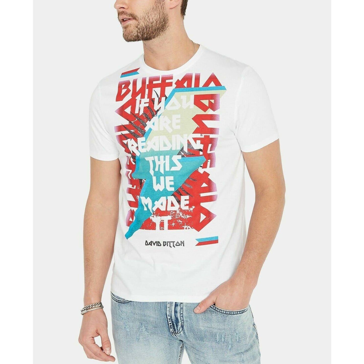DAVID BITTON: BUFFALO, Men's White Graphic Tee, "We Made It"